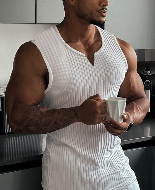 Sporty Plain Notch Neck Sleeveless Ribbed Tank Top