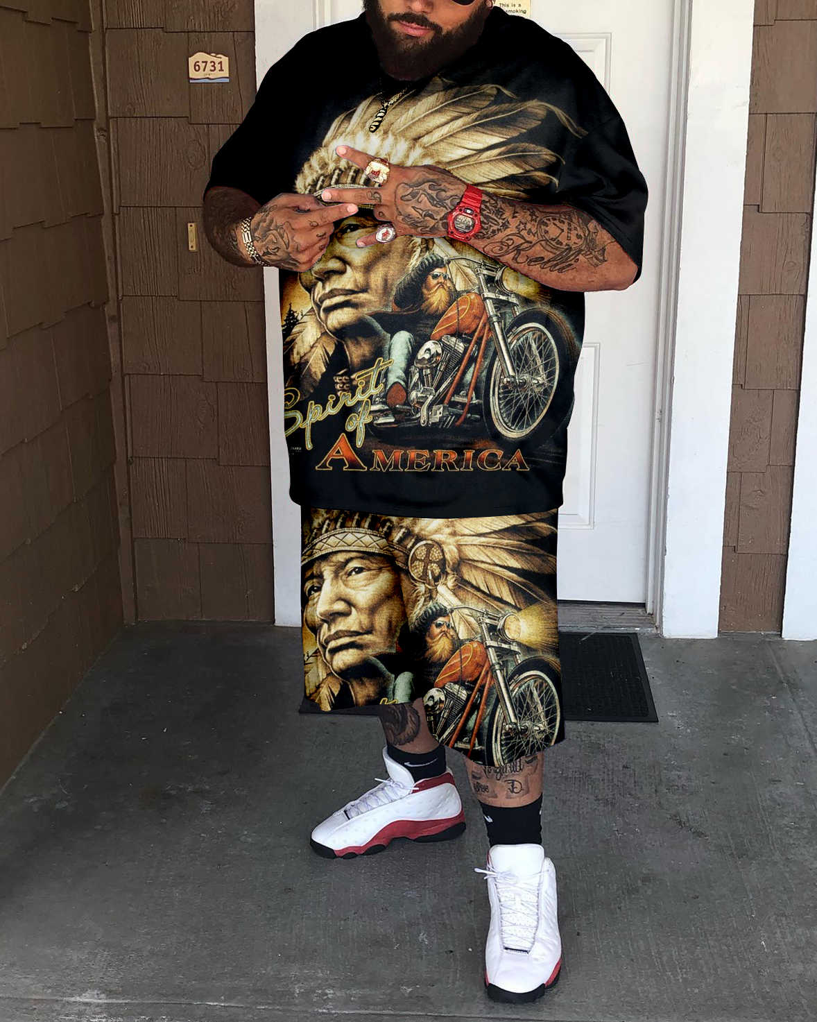 Men's Locomotive 3D Printed Short Sleeve T-Shirt Set 23